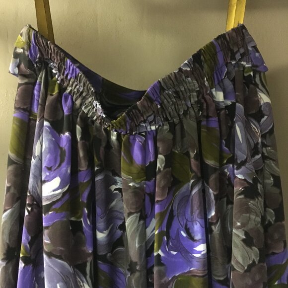 Vintage 80s Union Made Purple Rose Button Waist Pleated Midi Skirt - Picture 6 of 14